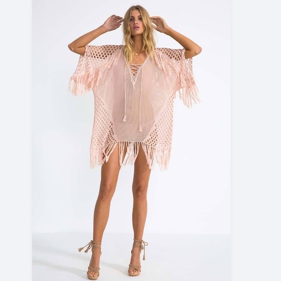 New! Peachy bohemian swim cover up with fringes - Picture 2 of 3